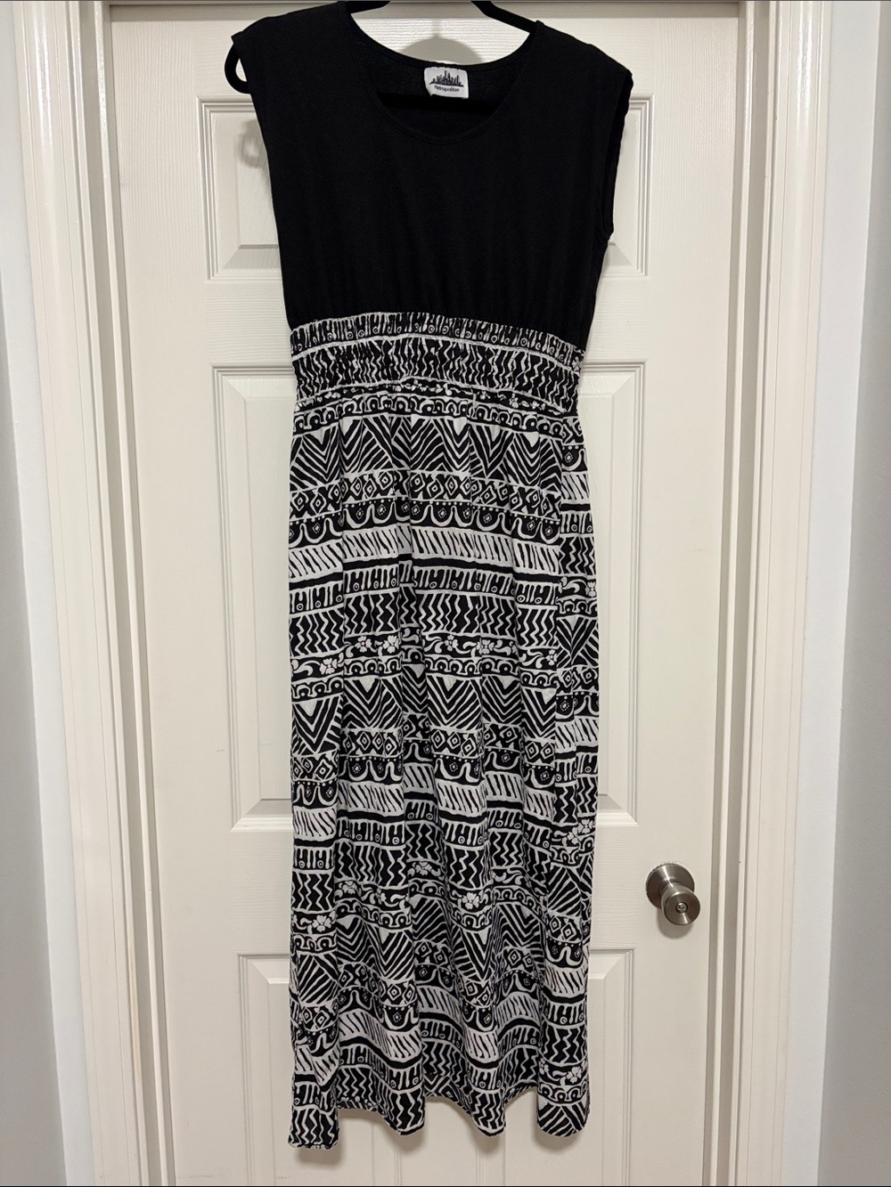 Sleeveless Black & White Printed Maxi Dress 100% Cotton